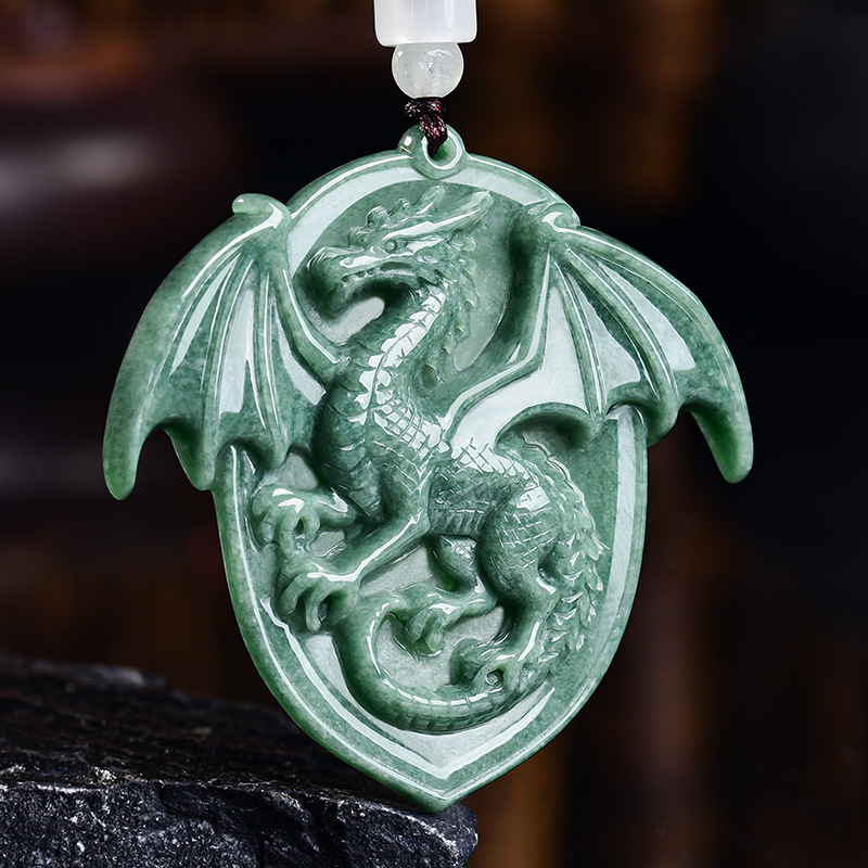 Luxury Gifts Jewelry & Watches Namfleg Mostar - قلادة التنين من اليشم البورمي الطبيعي،